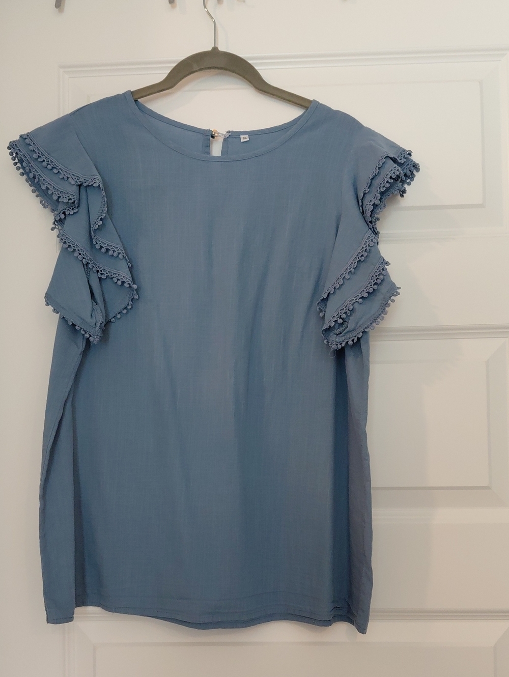 Blue Ruffle Sleeve Blouse